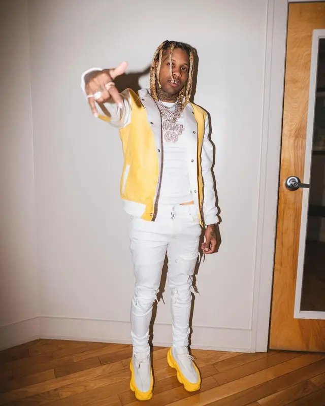 Lil Durk outfit in Custom, Amiri, and Pyer Moss, 2021