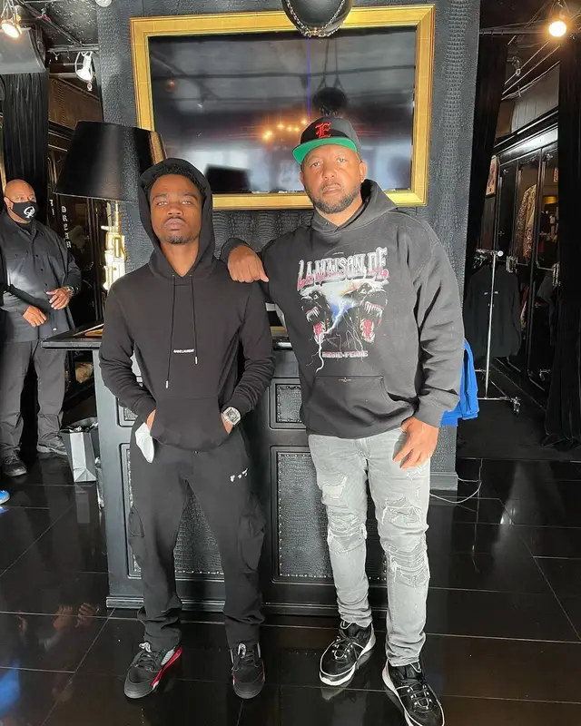 Roddy Ricch outfit in Saint Laurent, Off-White, and Jordan, 2021