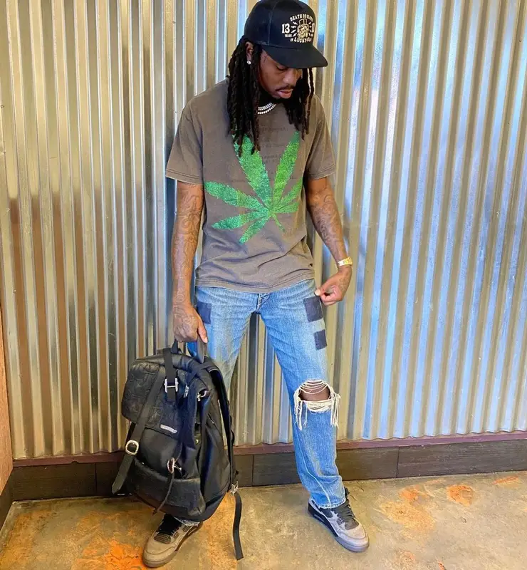 Quavo outfit in Gallery Dept., Number (N)ine, and Jordan, 2020
