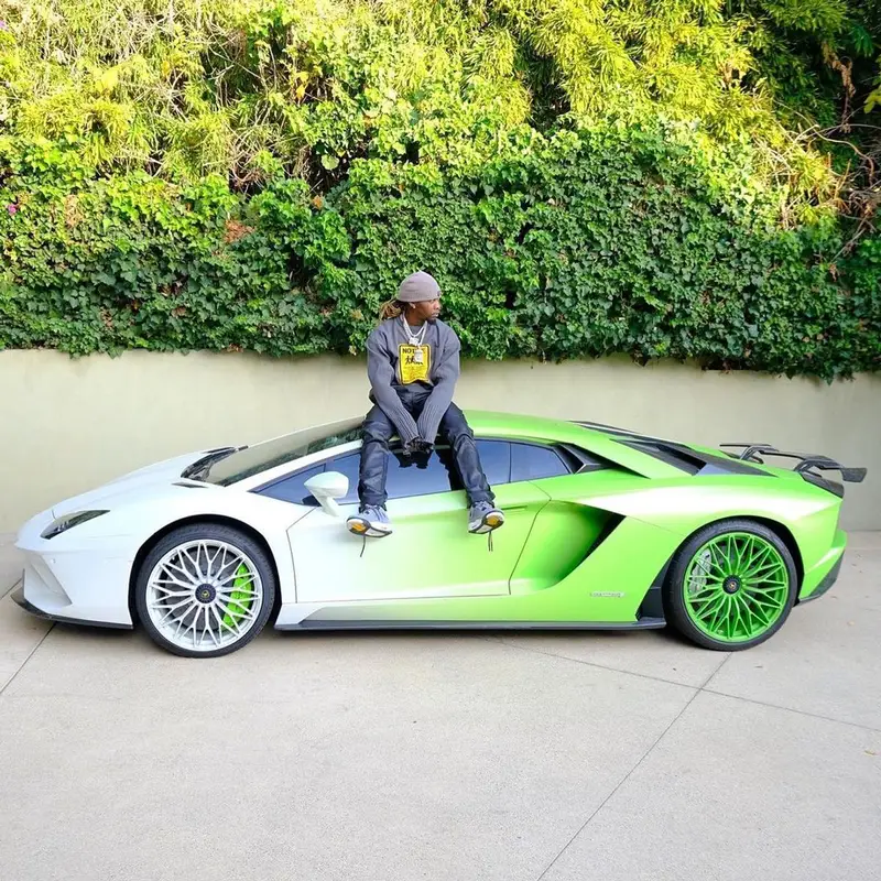 Offset outfit in Jordan, Rick Owens, and Moncler, 2021