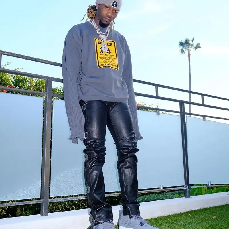 Offset outfit in Jordan, Rick Owens, and Moncler, 2021