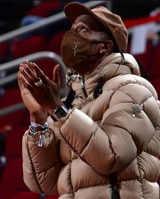 Travis Scott outfit in Travis Scott Merch, McDonald's Merch, and Cactus Jack, 2021
