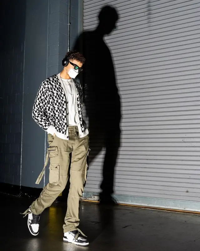 Kyle Kuzma outfit in Amiri and Louis Vuitton, 2021