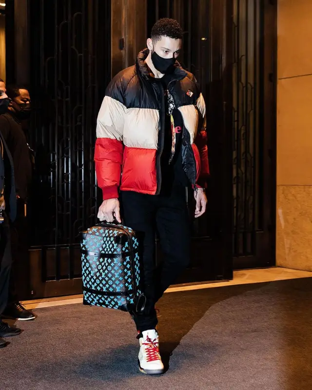 Ben Simmons outfit in Burberry, Rhude, and Louis Vuitton, 2021