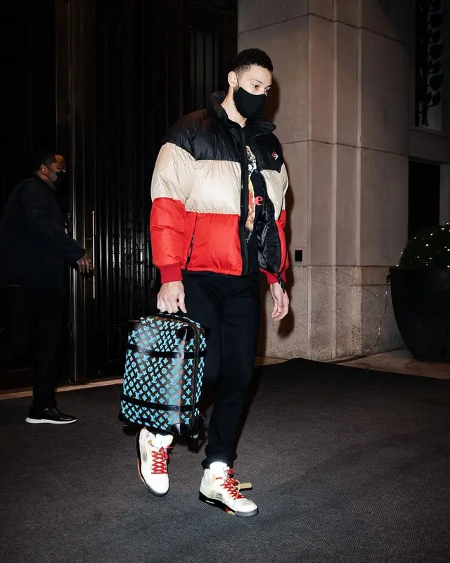 Ben Simmons outfit in Burberry, Rhude, and Louis Vuitton, 2021