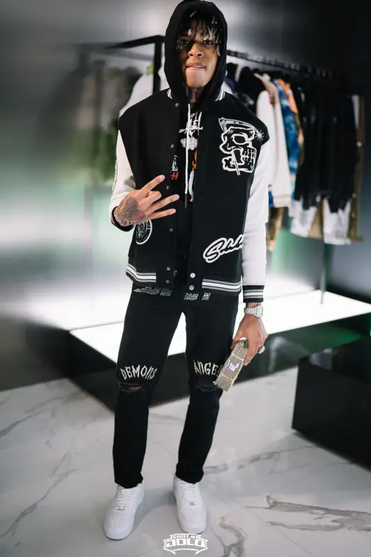 NLE Choppa outfit in SoleBoy and Nike, 2021