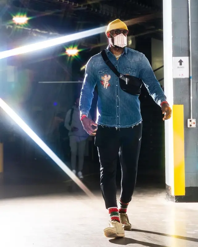 LeBron James outfit in Dolce & Gabbana, Nike, and Gucci, 2021