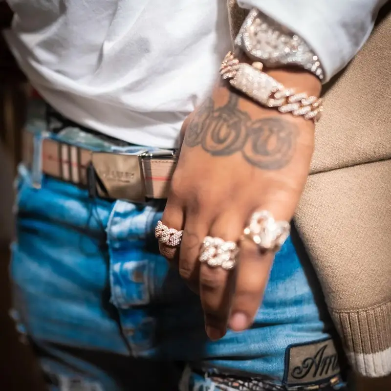 Fivio Foreign outfit in Burberry and Amiri, 2021