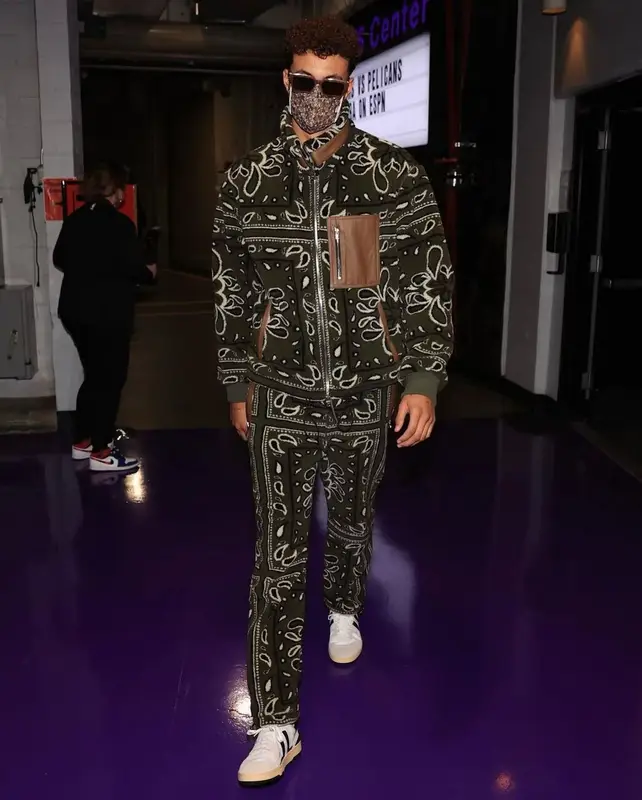 Kyle Kuzma outfit in Amiri, Lanvin, and Louis Vuitton, 2021