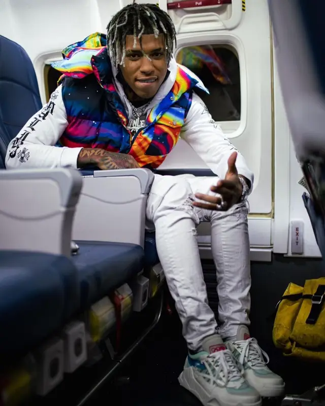 NLE Choppa outfit in SoleBoy and Off-White, 2021