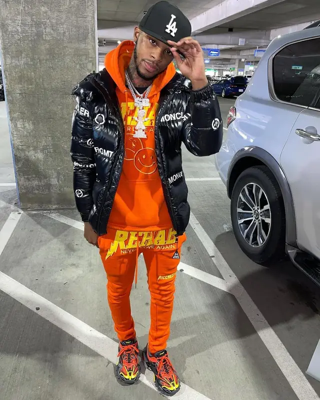 Toosii outfit in Moncler, New Era, and Fragment, 2021