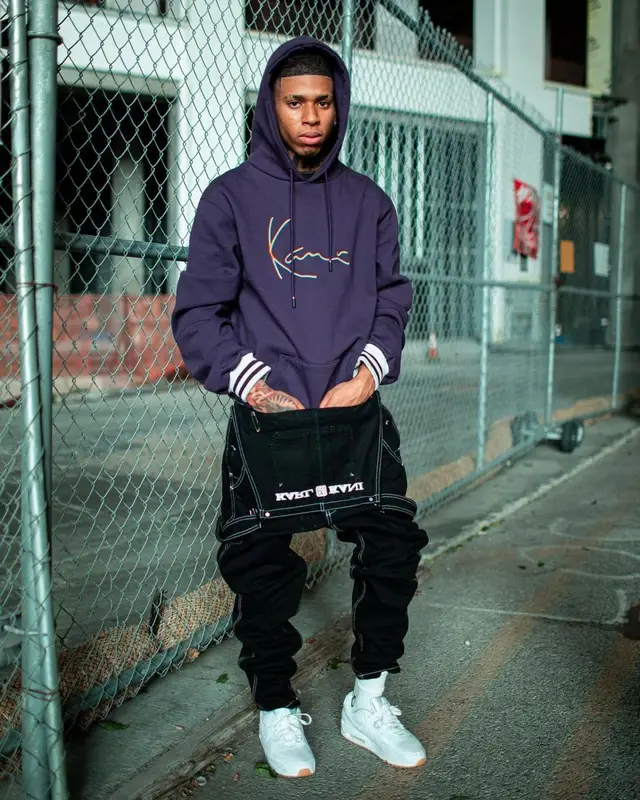 NLE Choppa outfit in Karl Kani and Nike, 2021