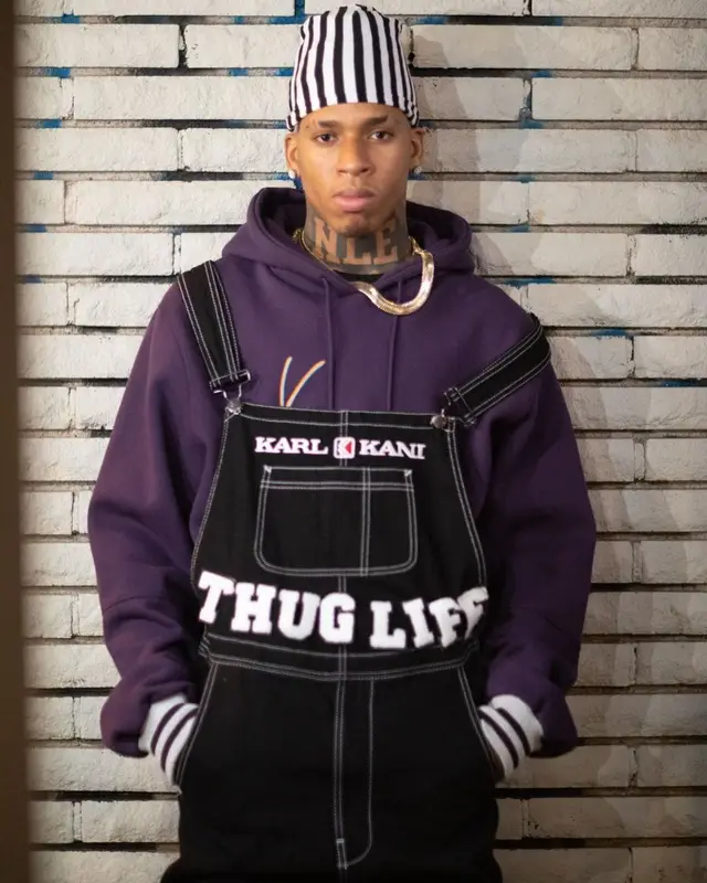NLE Choppa outfit in Karl Kani and Nike, 2021