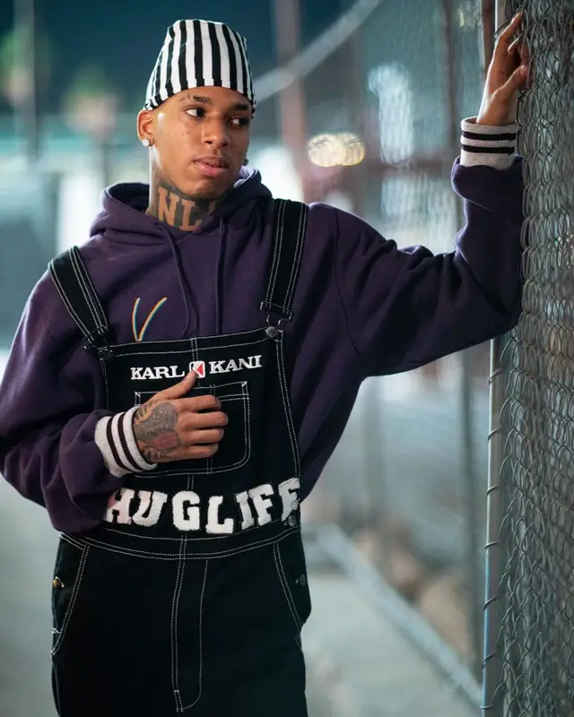 NLE Choppa outfit in Karl Kani and Nike, 2021