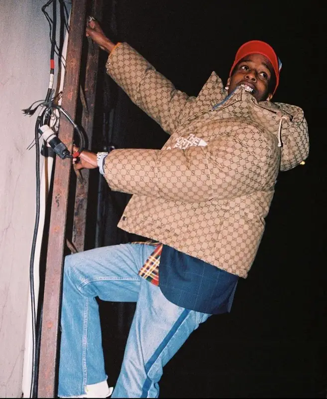 ASAP Rocky outfit in Gucci, Comme Des Garcons, and The North Face, 2021