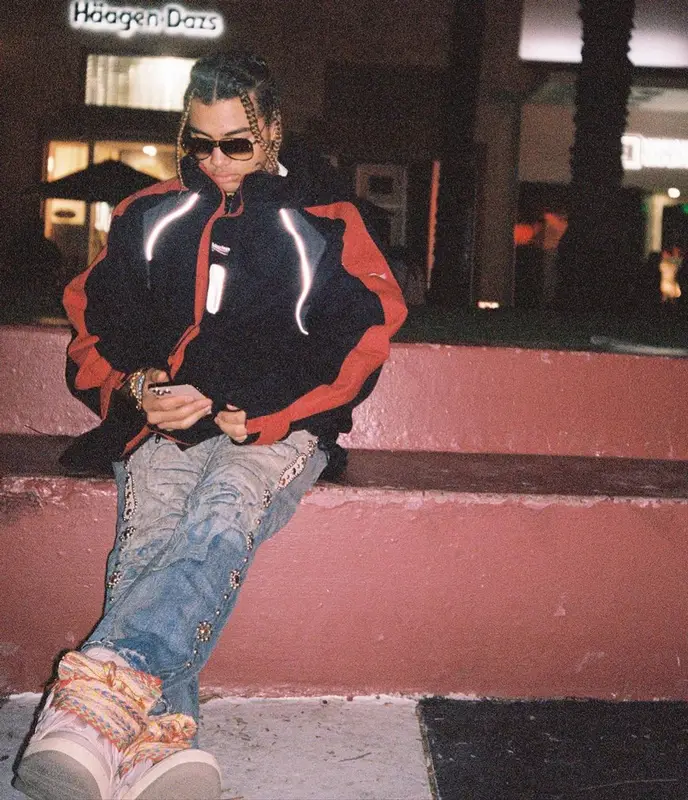 24kGoldn outfit in Balenciaga, Kapital, and Lanvin, 2021
