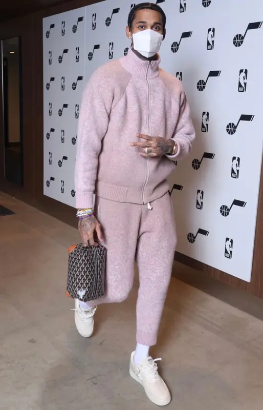 Jordan Clarkson outfit in Camp High, Nike, and Goyard, 2021