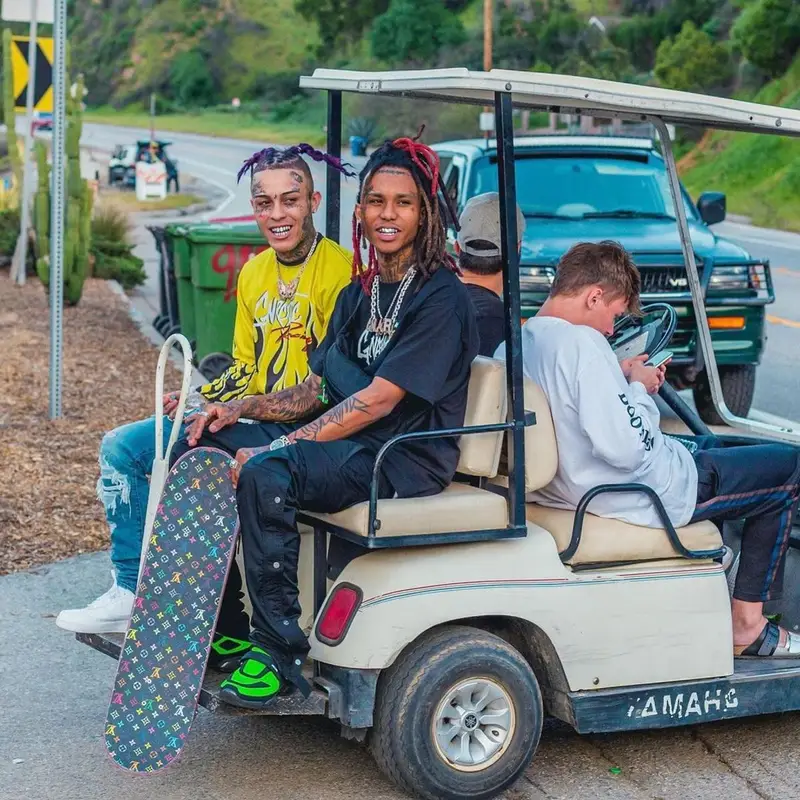 Lil Gnar outfit in Gnarcotic, Fear of God, and Prada, 2021