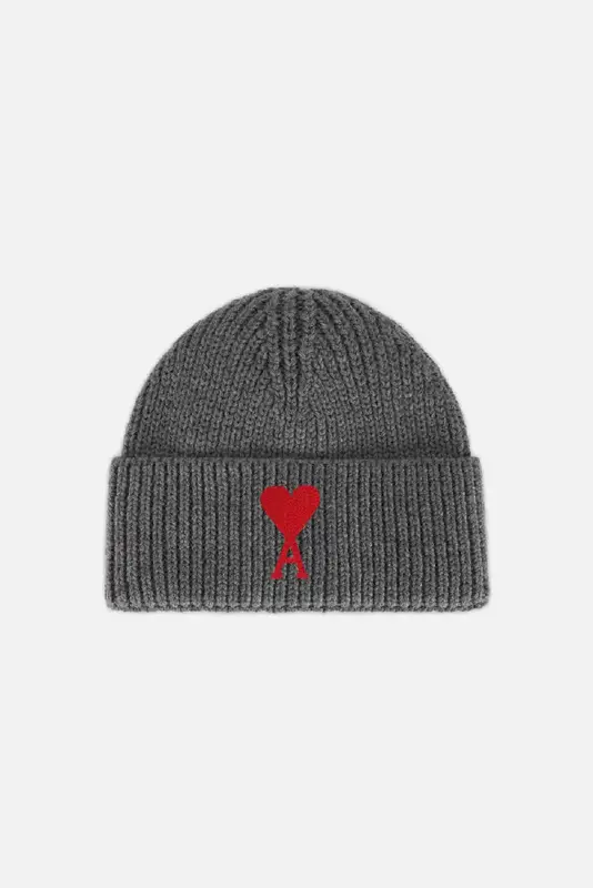Ami Alexandre Mattiussi Ami De Coeur Patch Beanie In Grey $125