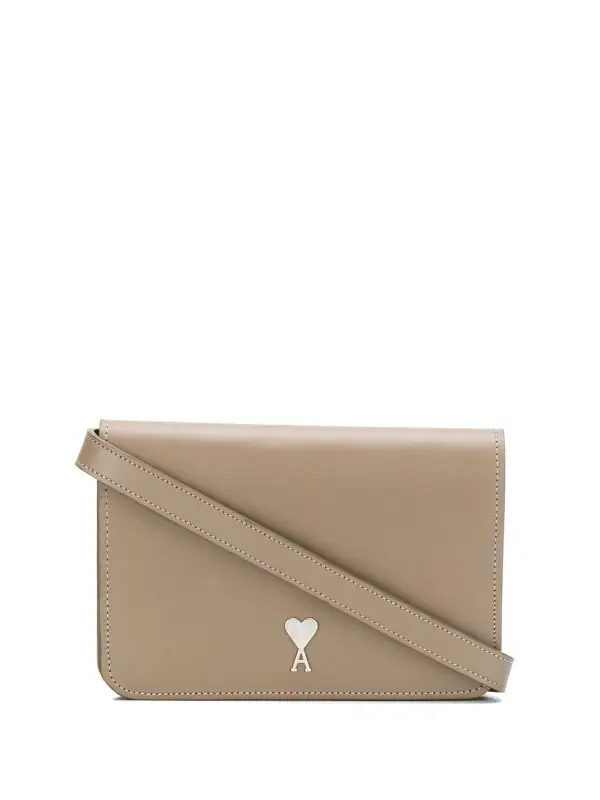 Ami Alexandre Mattiussi Small Ami De Coeur Stud Accordion Crossbody Bag In Neutrals $605