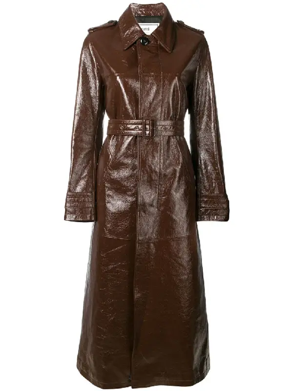 Ami Alexandre Mattiussi Patent Leather Overshirt In Brown $3270