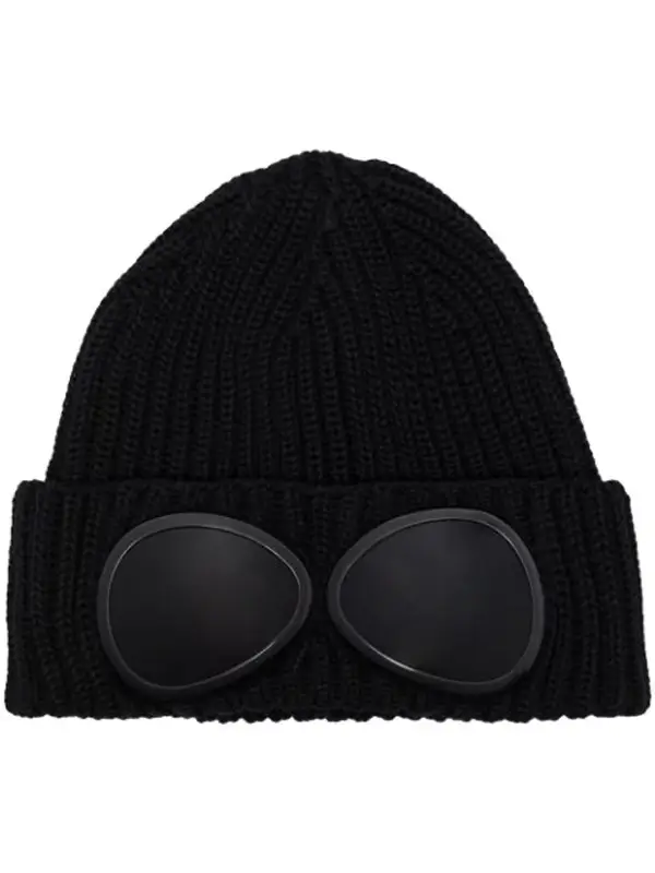 C.P. Company Black Goggle Wool Beanie Hat $141