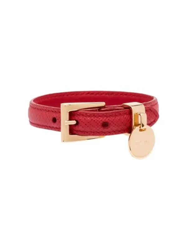 Prada Saffiano Leather Bracelet In Red $340
