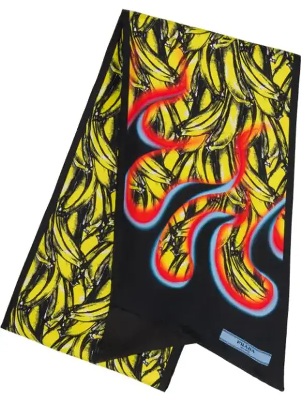 Prada Double Match Bananas Printed Silk Scarf In Yellow $380