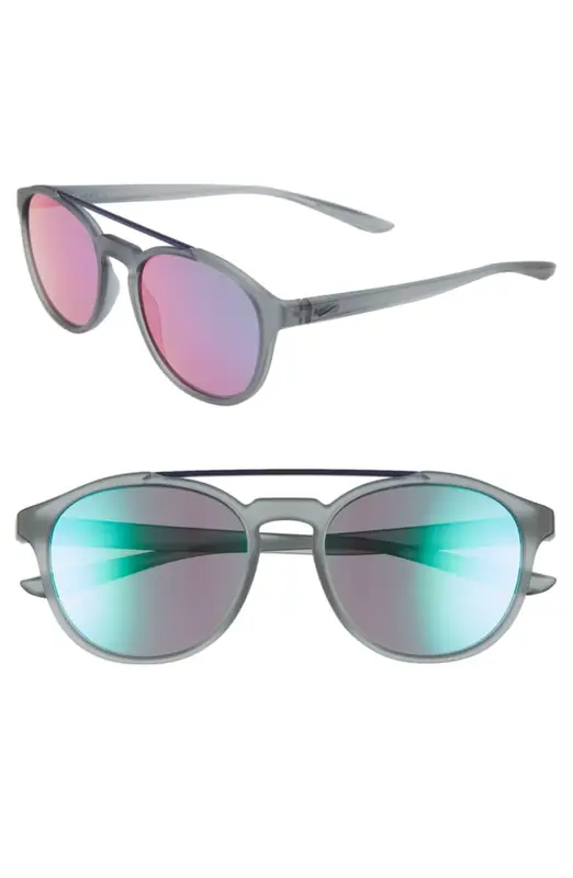 Nike Kismet 54mm Round Sunglasses In Matte Cool Grey/ Teal $99