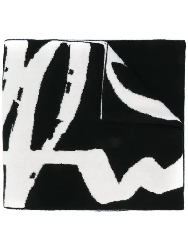 Off-White Cotton Blend Scarf In Black And White In 黑色 $430