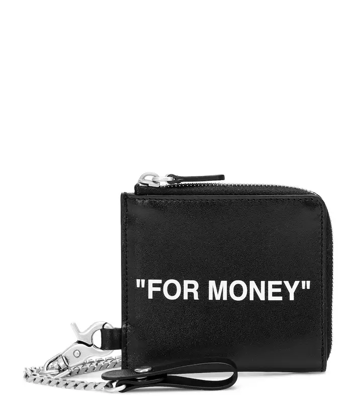 Off-White Quote Leather Coin Pouch In Black $330