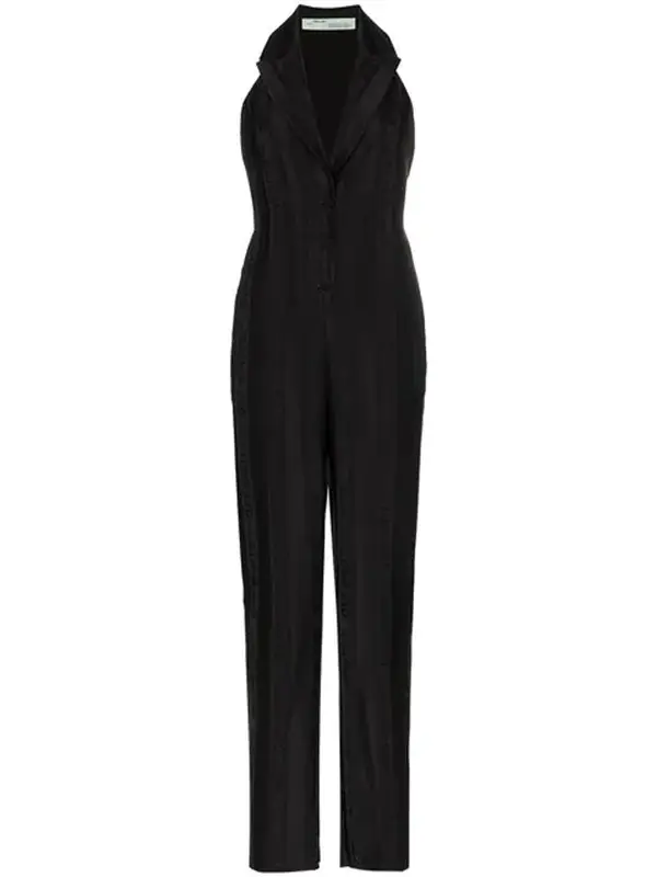 Off-White Logo Print Plunging V-neck Jumpsuit In Black $1710