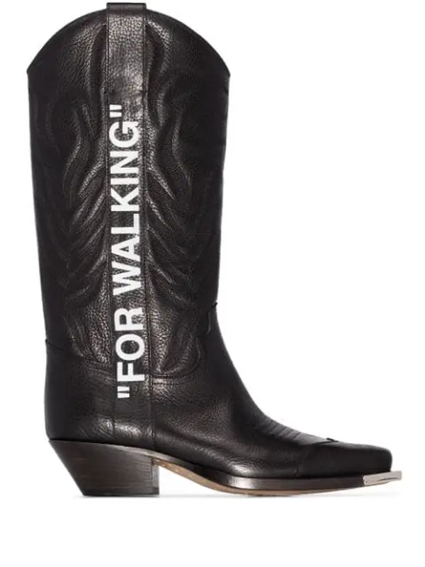 Off-White For Walking Embroidered Printed Textured-leather Knee Boots In Black $1705