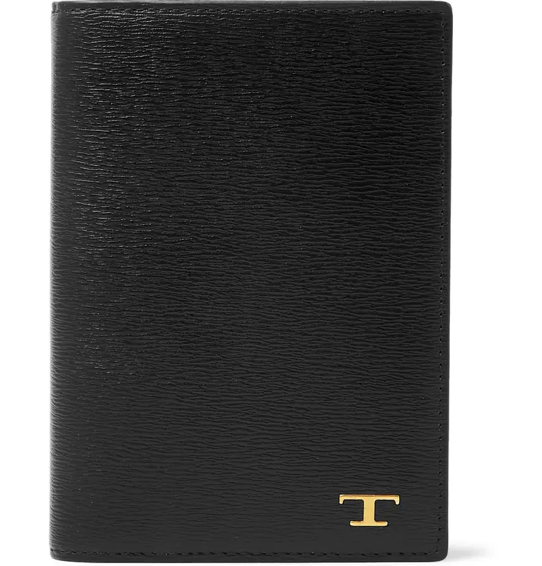 Tod's Textured-leather Passport Holder In Black $325