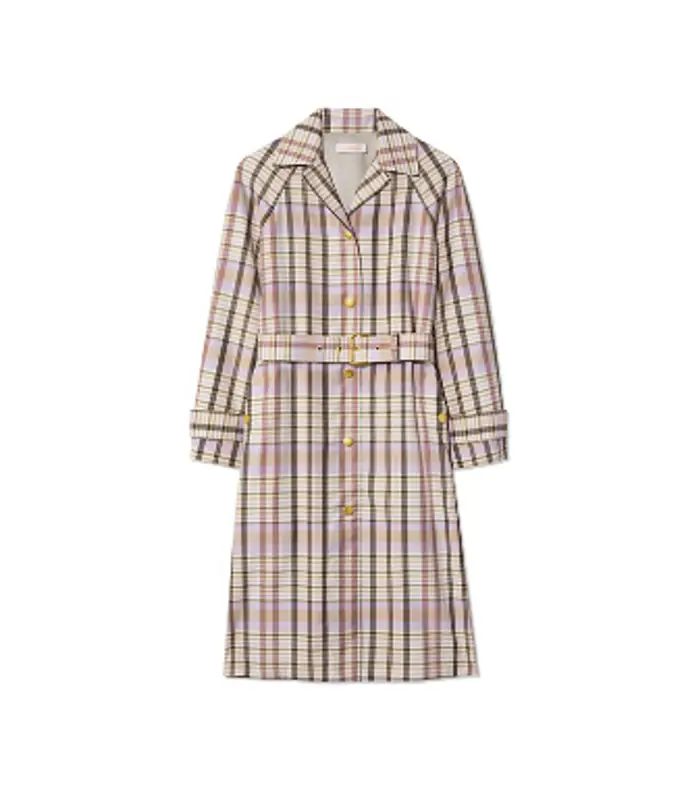 tory burch plaid trench coat