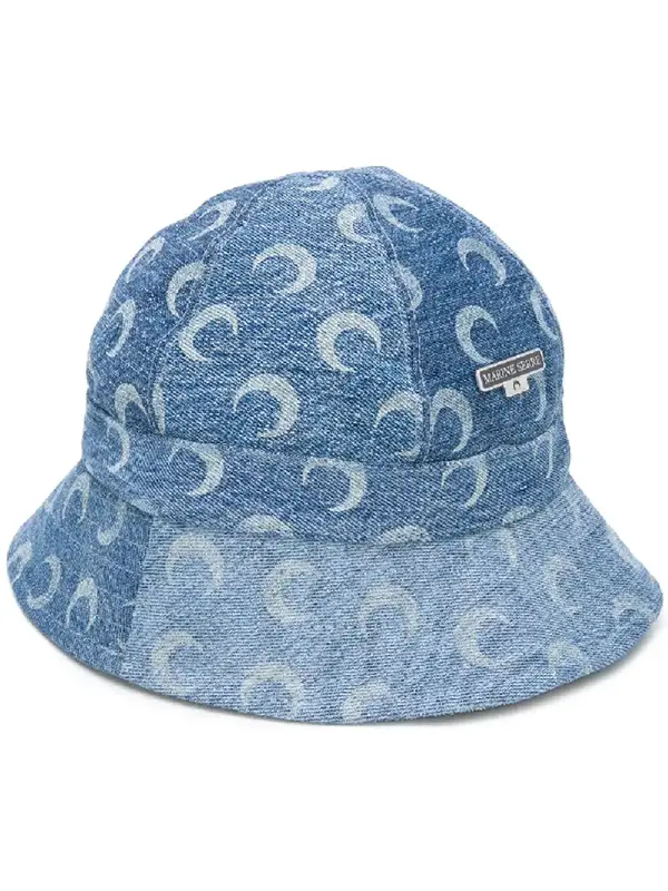 Marine Serre Printed Recycled-cotton Denim Bucket Hat In 10 Blue $500