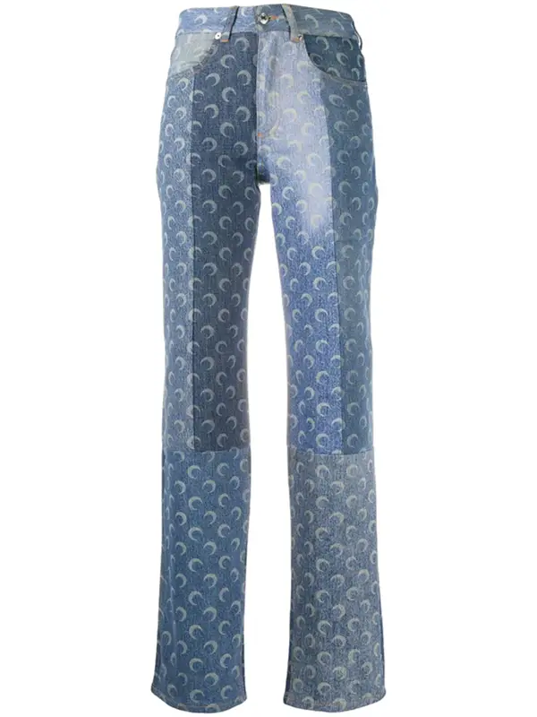 Marine Serre Moon Print High-rise Straight Leg Jeans In Blue $1189