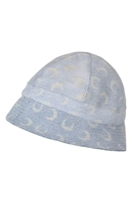 Marine Serre Moon Print Regenerated Denim Bucket Hat In Light Blue 