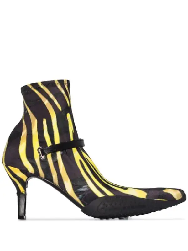 Marine Serre Black 80 Zebra Print Ankle Sock Boots In 02 Amphibia $1075