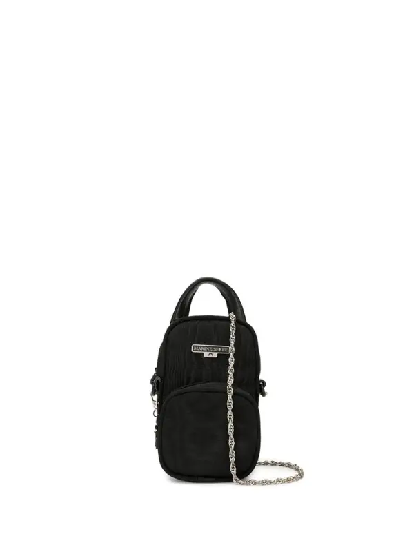 Marine Serre Logo-plaque Moiré-leather Cross-body Bag In Black $695