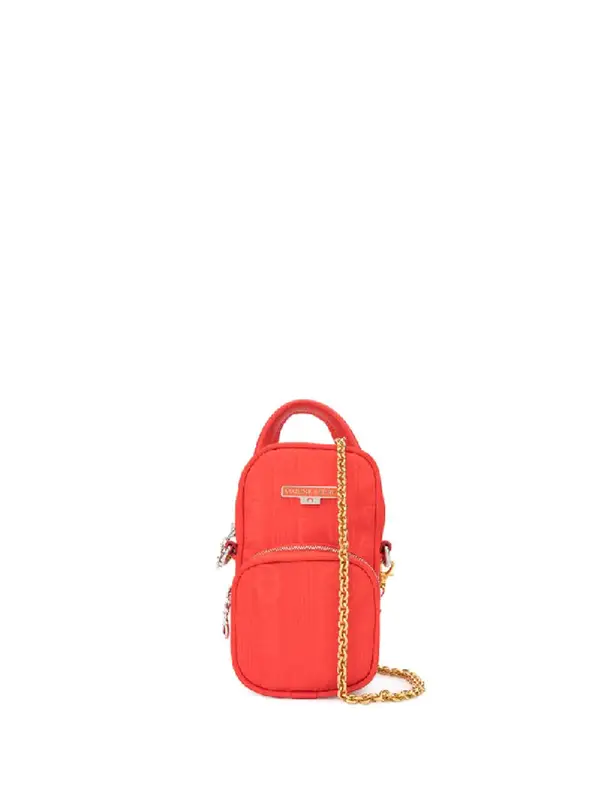 Marine Serre Logo-plaque Moiré-leather Cross-body Bag In Red $695