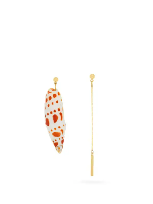 Marine Serre Mismatched Shell And Chain Earrings In Gold Multi $265