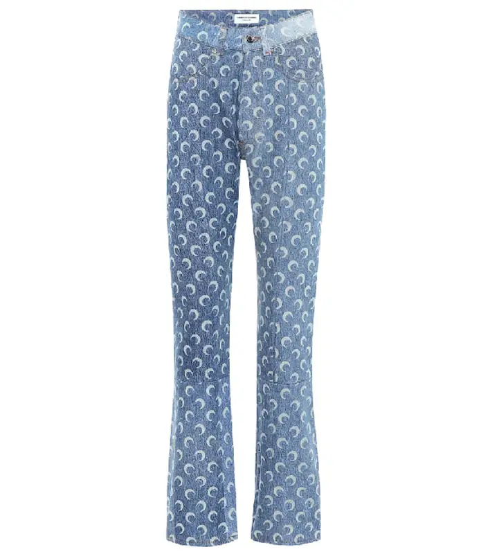 Marine Serre Blue Crescent Moon Print Regenerated Jeans $1076