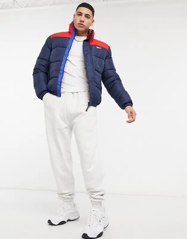 navy cropped puffer jacket