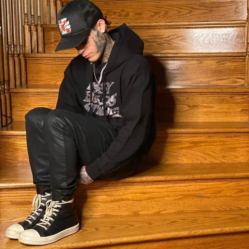 Lil Skies outfit in Rick Owens and LaRopa, 2021