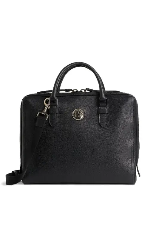 Roberto Cavalli Textured Leather Briefcase In Black $1750