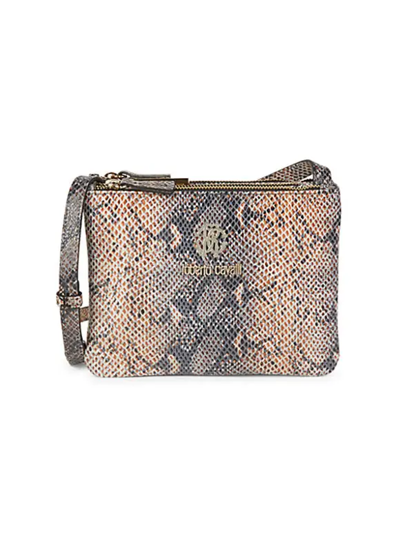 Roberto Cavalli Snake-embossed Leather Shoulder Bag In Roccia $1450