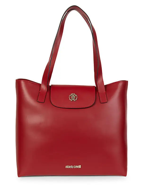 Roberto Cavalli Logo Leather Tote In Red $1635