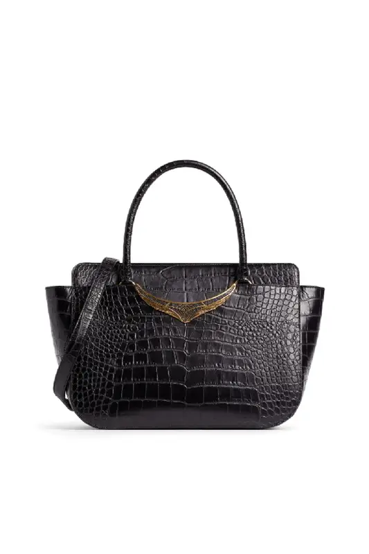 Roberto Cavalli Croco Tote Bag In Black $1665
