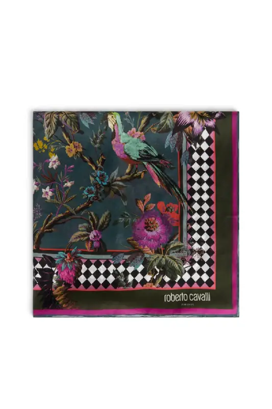 Roberto Cavalli Botanic Frame Print Silk Stole In Green $335